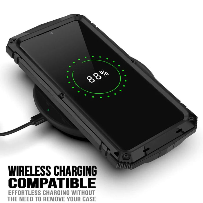 R-JUST Shockproof Dustproof Kickstand TPU+Metal Protector Cover Kickstand Shell for Samsung Galaxy S21+ 5G - Black - 5