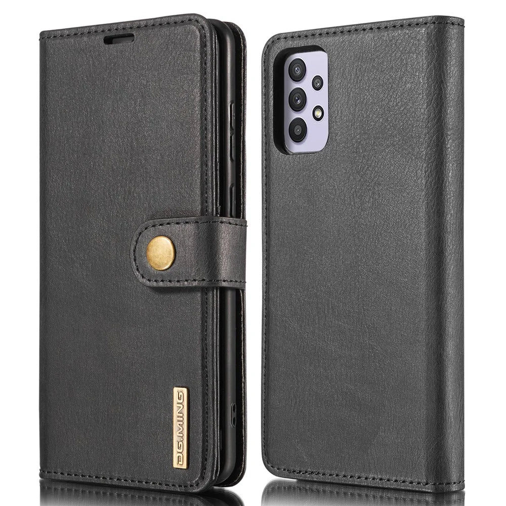 DG.MING Detachable Design Phone Shell PC Split Leather Case Covering for Samsung Galaxy A32 5G / M32 5G - Black - 1