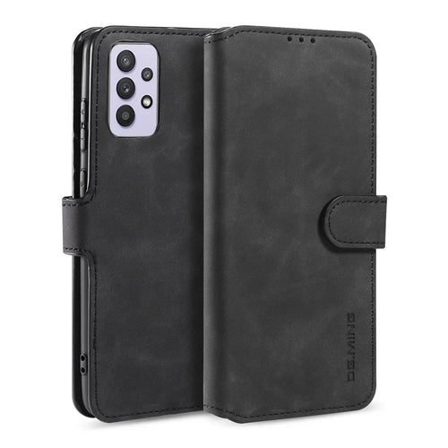 DG.MING Retro Style Leather Wallet Stand Cover for Samsung Galaxy A32 5G/M32 5G Case - Black - 1