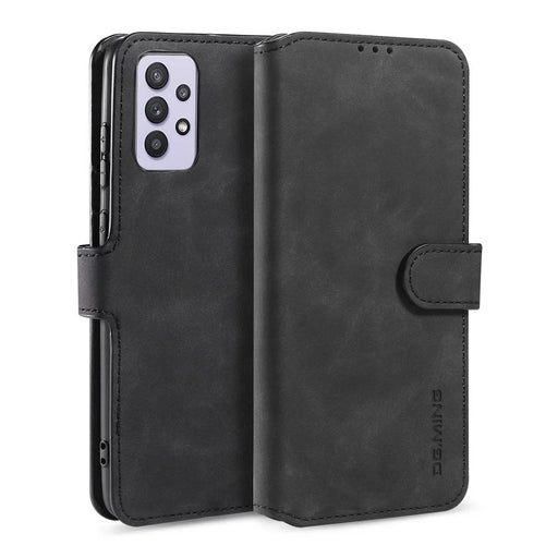 DG.MING Retro Style Leather Wallet Stand Cover for Samsung Galaxy A32 5G/M32 5G Case - Black - 1