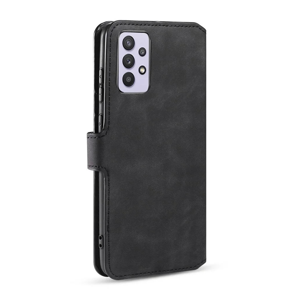 DG.MING Retro Style Leather Wallet Stand Cover for Samsung Galaxy A32 5G/M32 5G Case - Black - 3