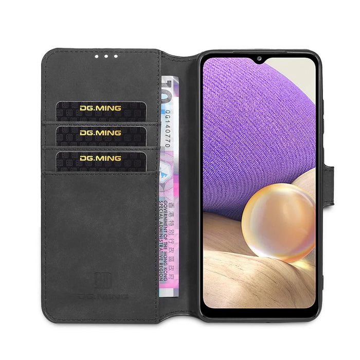 DG.MING Retro Style Leather Wallet Stand Cover for Samsung Galaxy A32 5G/M32 5G Case - Black - 4