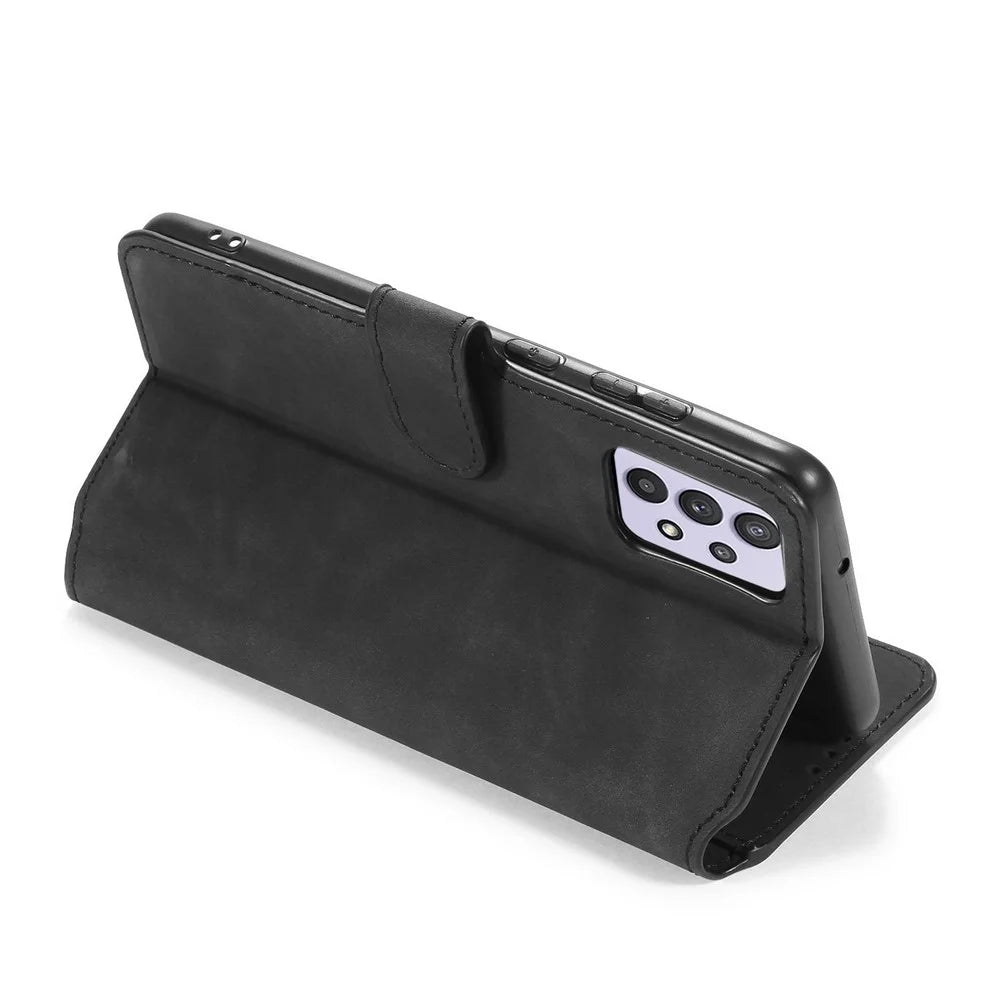 DG.MING Retro Style Leather Wallet Stand Cover for Samsung Galaxy A32 5G/M32 5G Case - Black - 6