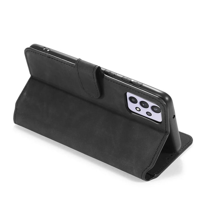 DG.MING Retro Style Leather Wallet Stand Cover for Samsung Galaxy A32 5G/M32 5G Case - Black - 6