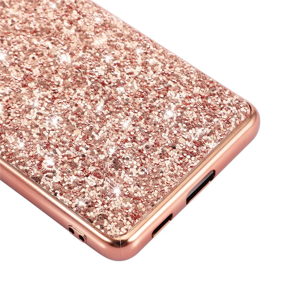 Glittering Sequins Design Plated TPU Frame + PC Hybrid Shell Case for Samsung Galaxy S21 Ultra 5G - Rose Gold - 6