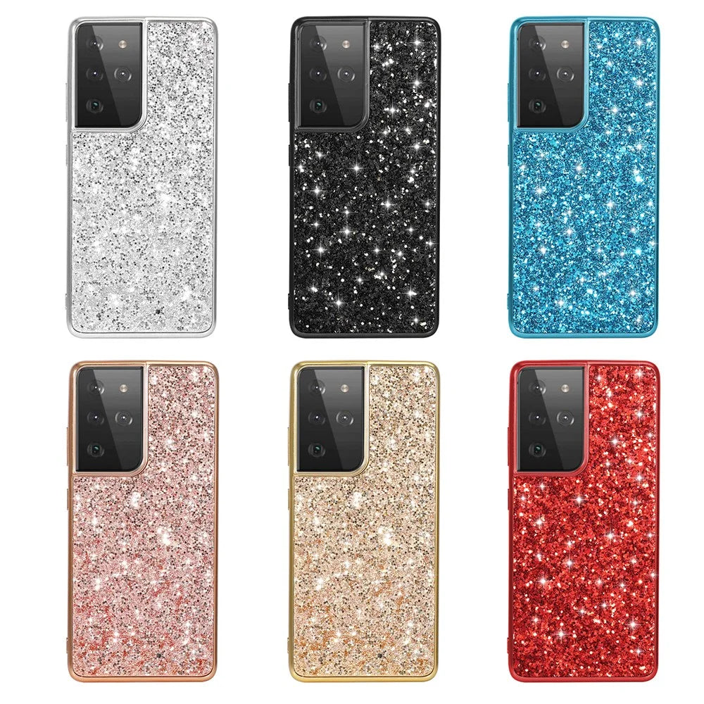 Glittering Sequins Design Plated TPU Frame + PC Hybrid Shell Case for Samsung Galaxy S21 Ultra 5G - Rose Gold - 7