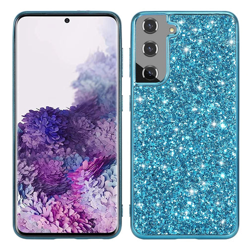 Glittering Sequins Design Plated TPU Frame + PC Hybrid Shell Case for Samsung Galaxy S21 4G/5G - Blue - 1
