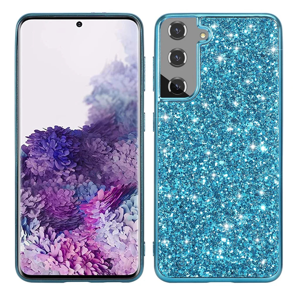Glittering Sequins Design Plated TPU Frame + PC Hybrid Shell Case for Samsung Galaxy S21 4G/5G - Blue - 1