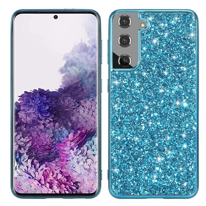 Glittering Sequins Design Plated TPU Frame + PC Hybrid Shell Case for Samsung Galaxy S21 4G/5G - Blue - 1