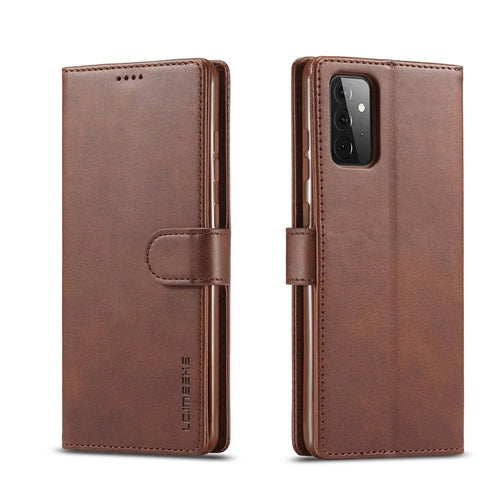 LC.IMEEKE Wallet Stand Leather Shell for Samsung Galaxy A72 5G Magnetic Clasp Closure Design Cell Phone Cover Case - Coffee - 1