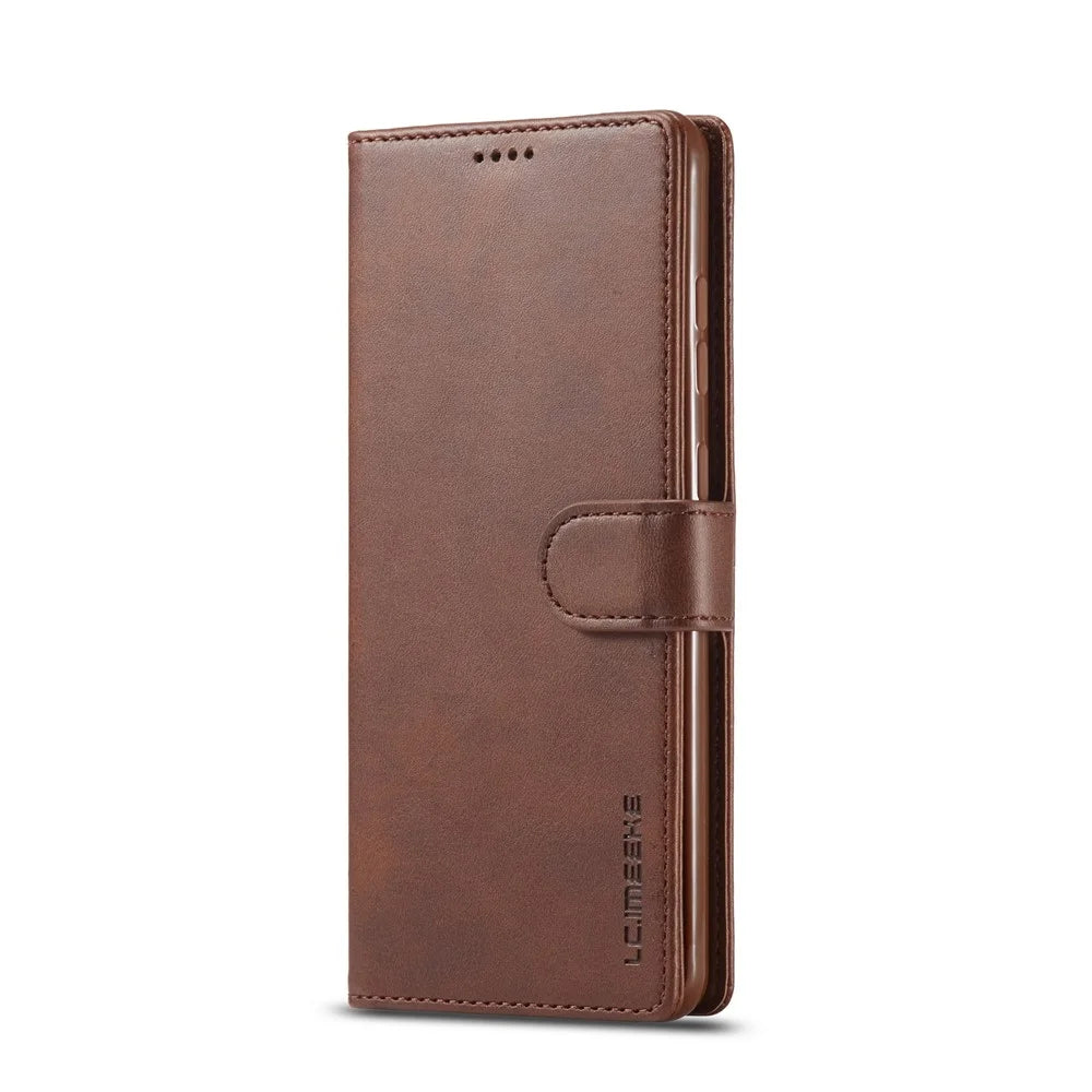 LC.IMEEKE Wallet Stand Leather Shell for Samsung Galaxy A72 5G Magnetic Clasp Closure Design Cell Phone Cover Case - Coffee - 2
