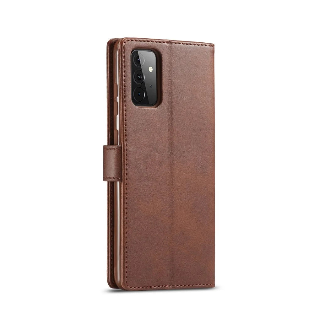 LC.IMEEKE Wallet Stand Leather Shell for Samsung Galaxy A72 5G Magnetic Clasp Closure Design Cell Phone Cover Case - Coffee - 3