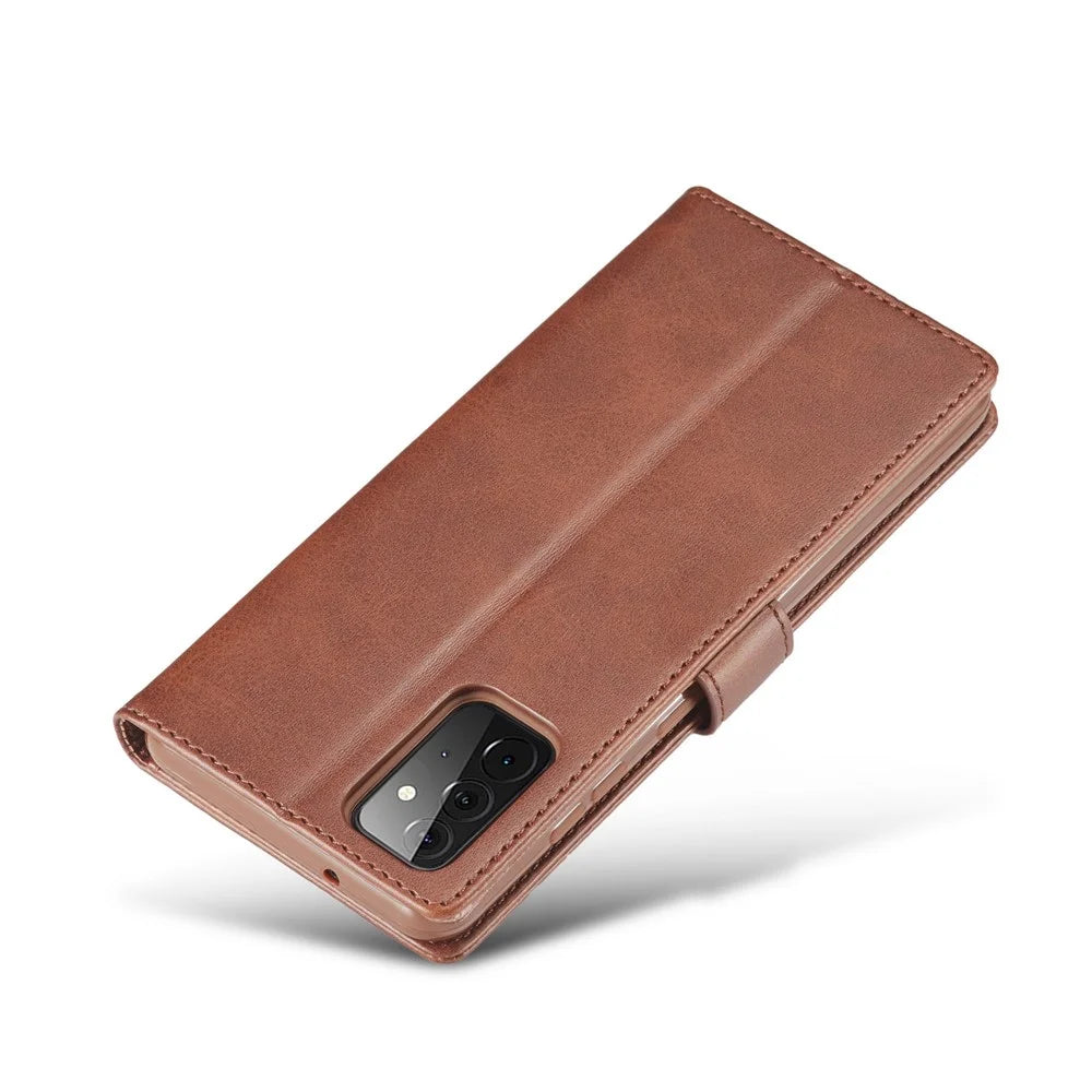 LC.IMEEKE Wallet Stand Leather Shell for Samsung Galaxy A72 5G Magnetic Clasp Closure Design Cell Phone Cover Case - Coffee - 5
