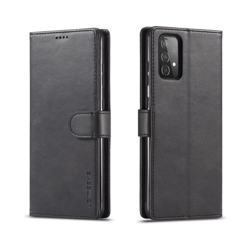 LC.IMEEKE for Samsung Galaxy A52 4G/5G / A52s 5G Wallet Stand PU Leather Shell Mobile Phone Case - Black - 1