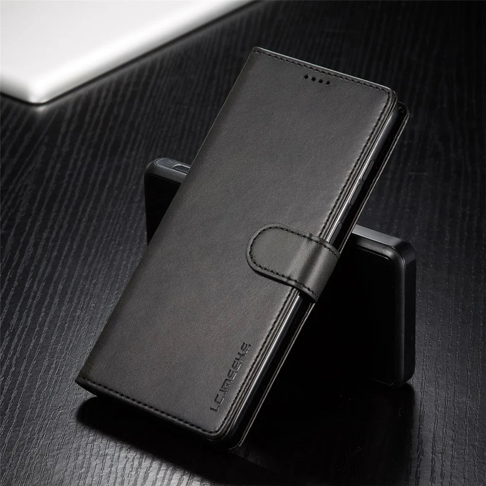 LC.IMEEKE for Samsung Galaxy A52 4G/5G / A52s 5G Wallet Stand PU Leather Shell Mobile Phone Case - Black - 4