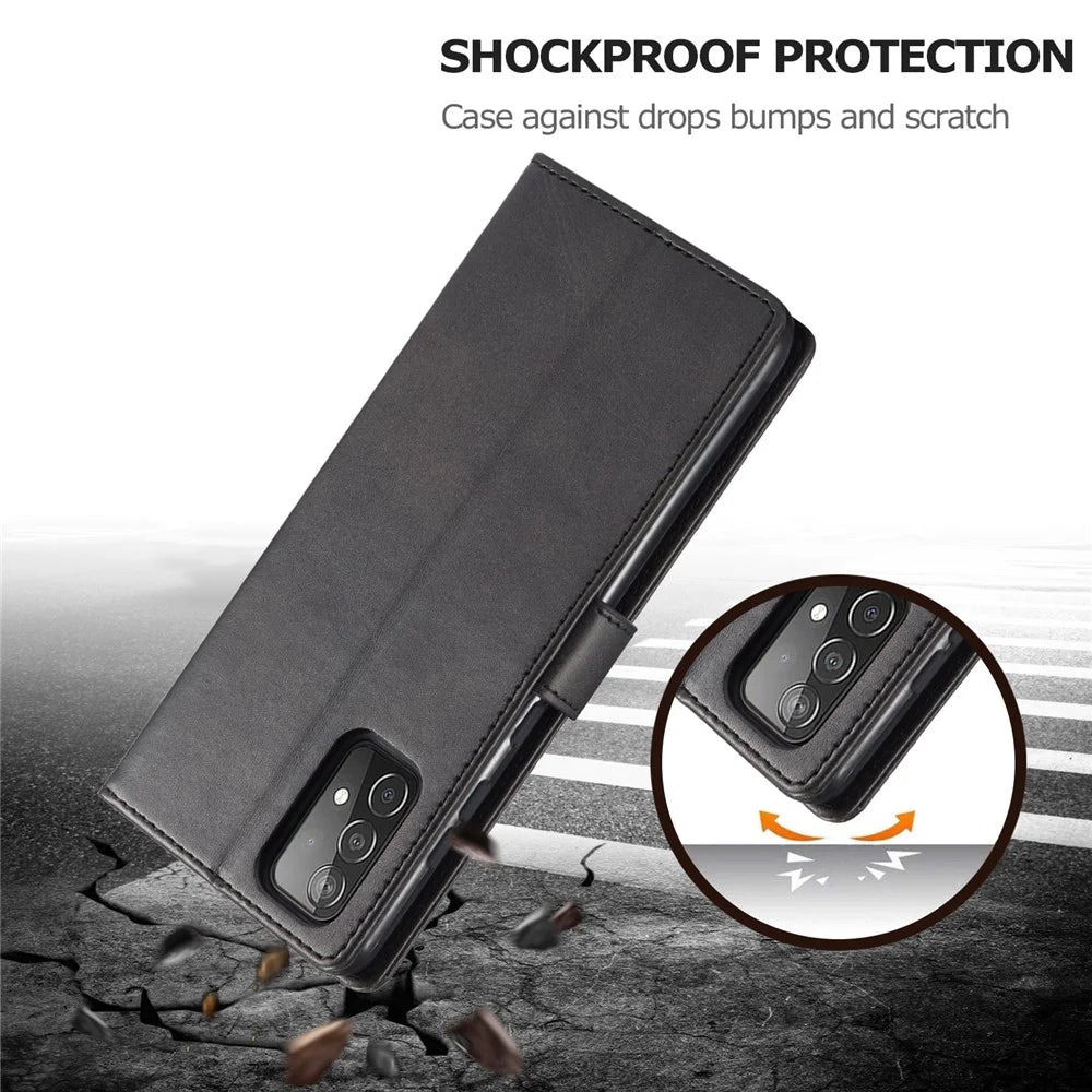 LC.IMEEKE for Samsung Galaxy A52 4G/5G / A52s 5G Wallet Stand PU Leather Shell Mobile Phone Case - Black - 5