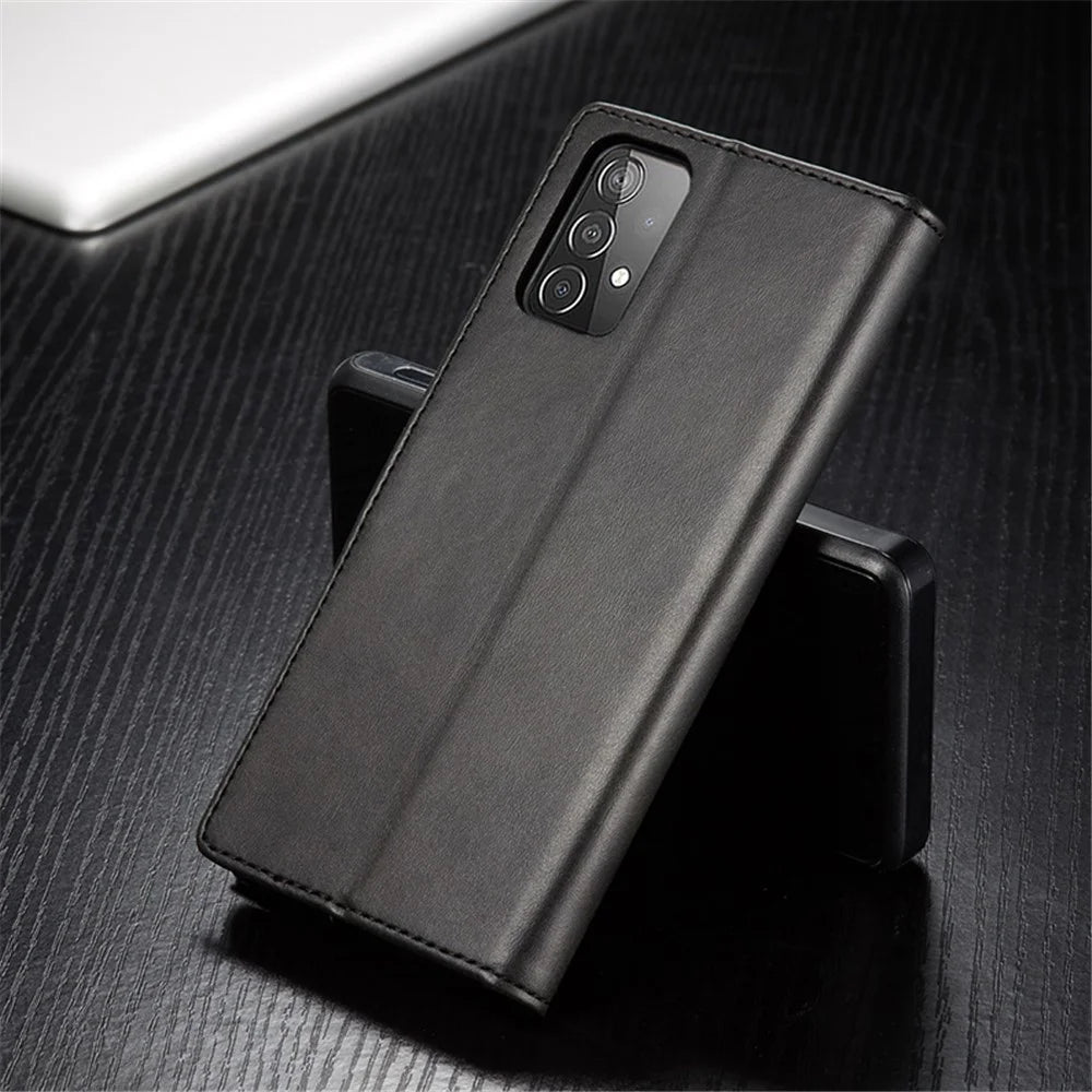 LC.IMEEKE for Samsung Galaxy A52 4G/5G / A52s 5G Wallet Stand PU Leather Shell Mobile Phone Case - Black - 6