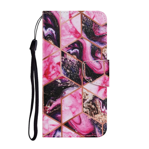 Pattern Printing TPU + PU Leather Wallet Stand Cross Texture Phone Case with Lanyard for Samsung Galaxy A52 4G/5G / A52s 5G - Marbling - 1