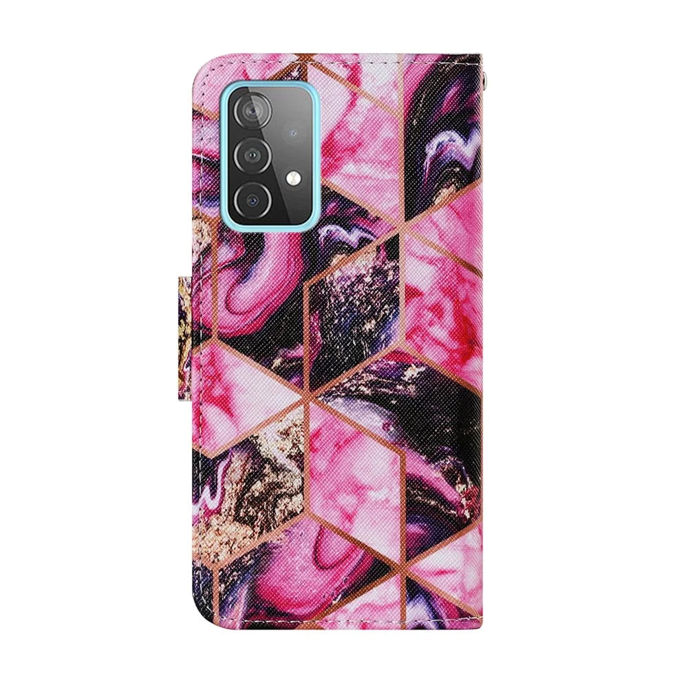 Pattern Printing TPU + PU Leather Wallet Stand Cross Texture Phone Case with Lanyard for Samsung Galaxy A52 4G/5G / A52s 5G - Marbling - 2