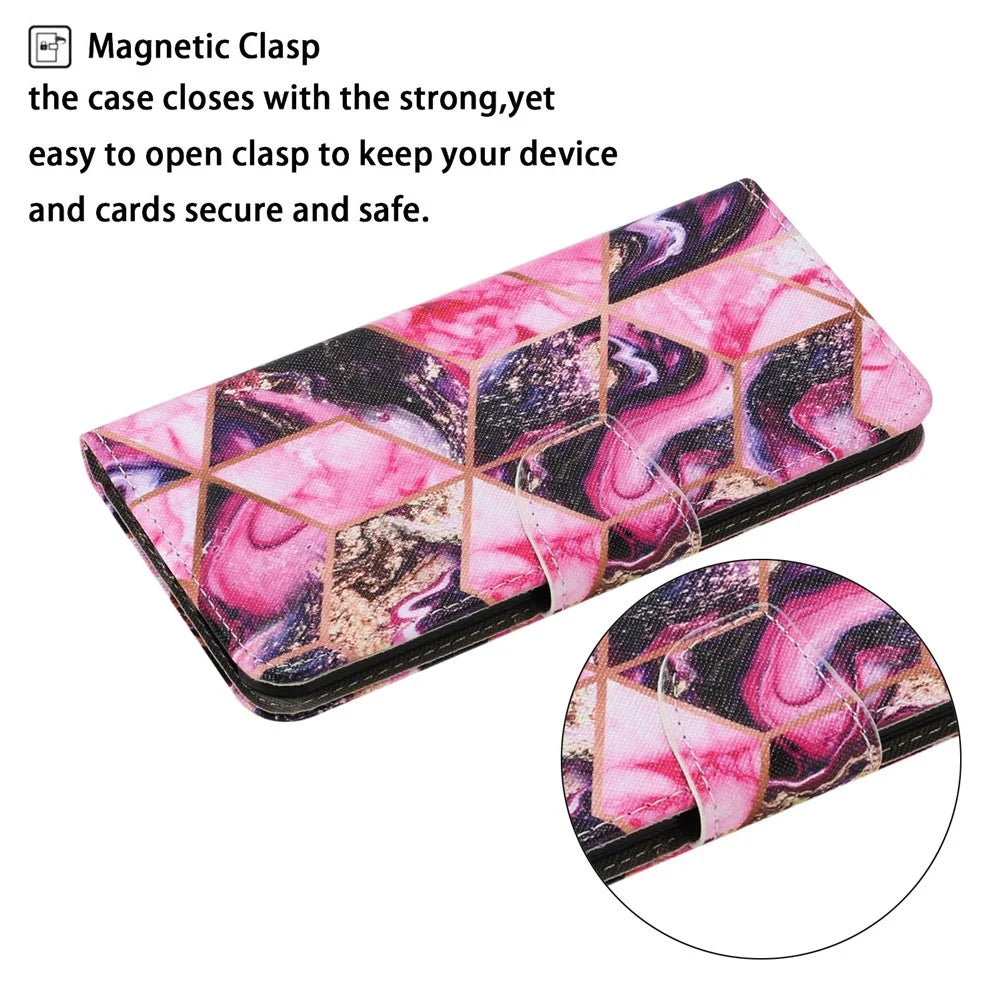 Pattern Printing TPU + PU Leather Wallet Stand Cross Texture Phone Case with Lanyard for Samsung Galaxy A52 4G/5G / A52s 5G - Marbling - 3