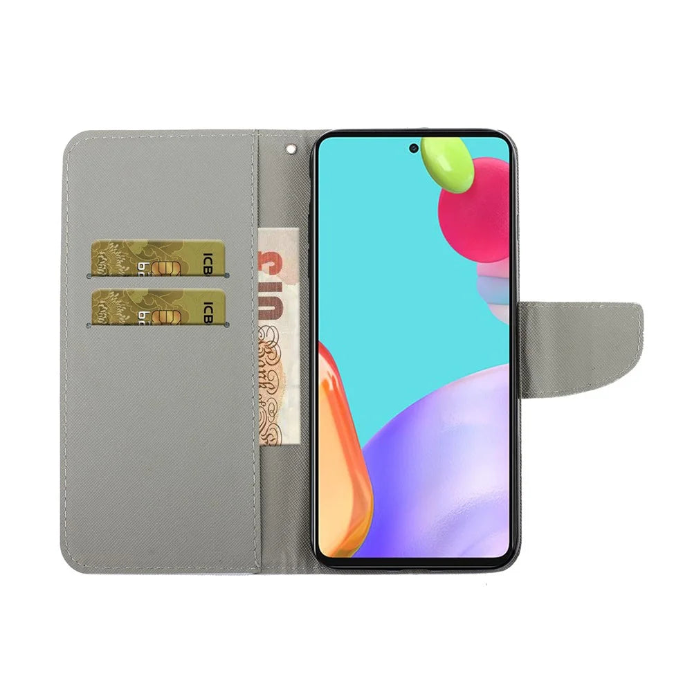 Pattern Printing TPU + PU Leather Wallet Stand Cross Texture Phone Case with Lanyard for Samsung Galaxy A52 4G/5G / A52s 5G - Marbling - 6