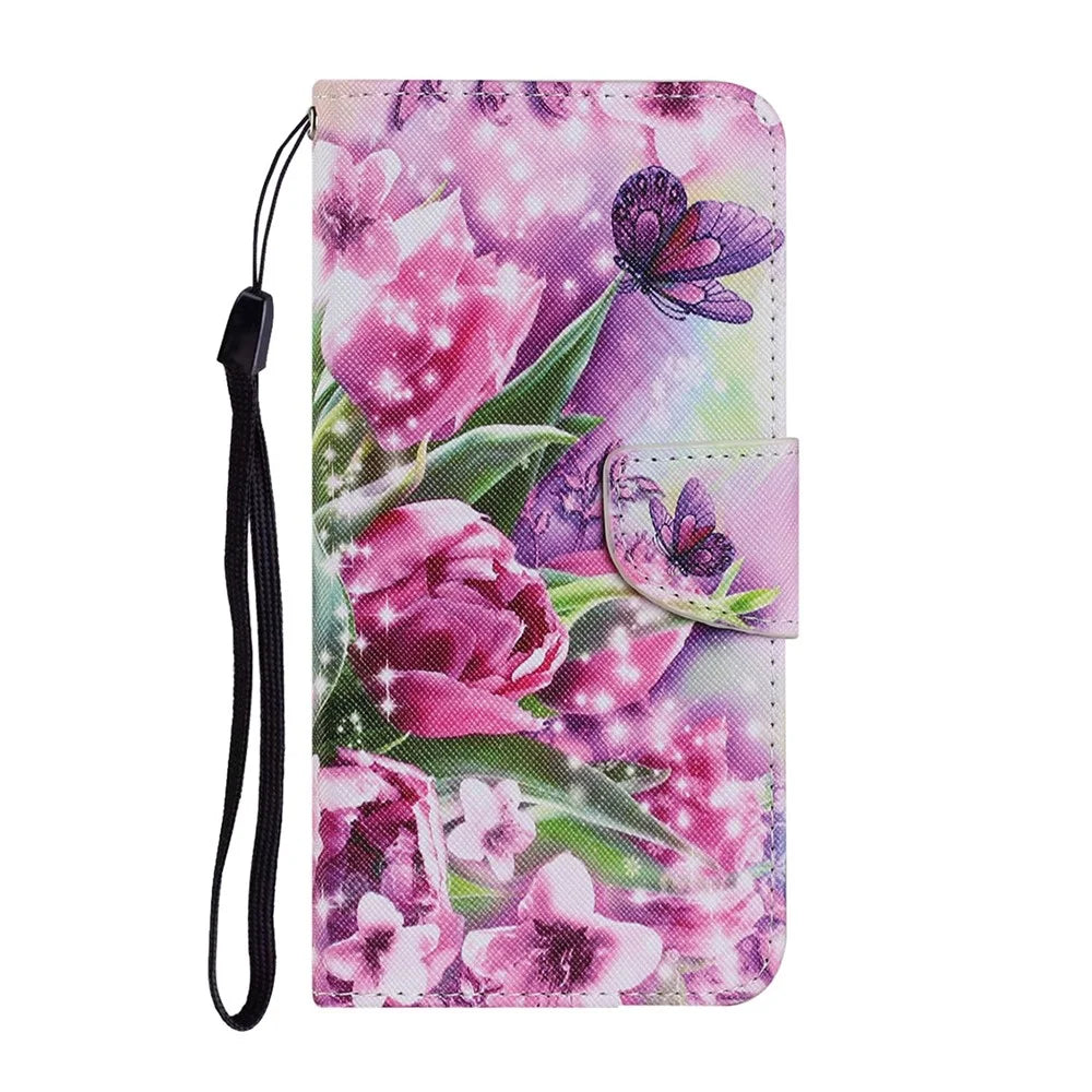 Pattern Printing TPU + PU Leather Wallet Stand Phone Case with Lanyard for Samsung Galaxy A72 5G / A72 4G - Vivid Flower - 1