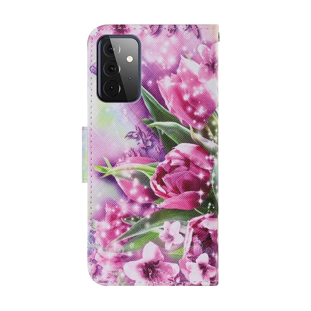 Pattern Printing TPU + PU Leather Wallet Stand Phone Case with Lanyard for Samsung Galaxy A72 5G / A72 4G - Vivid Flower - 2