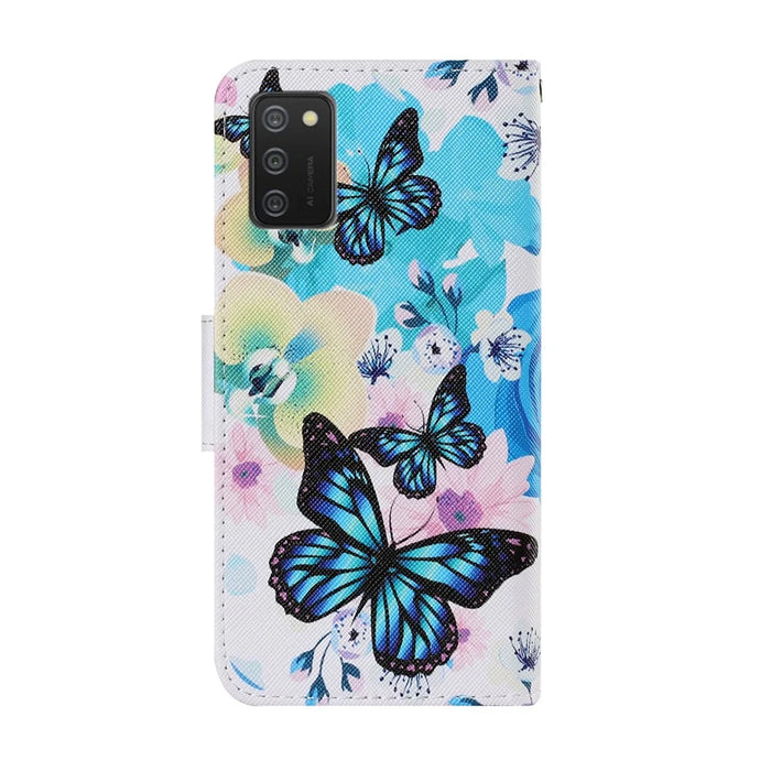 Pattern Printing TPU + PU Leather Wallet Stand Phone Case with Lanyard for Samsung Galaxy A02s (164.2mm) - Butterfly - 2