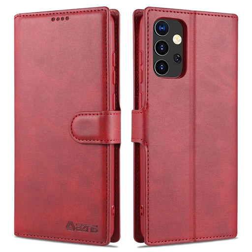 AZNS Wallet Stand Leather Shell Cell Phone Cover Case for Samsung Galaxy A72 5G / A72 4G - Red - 1