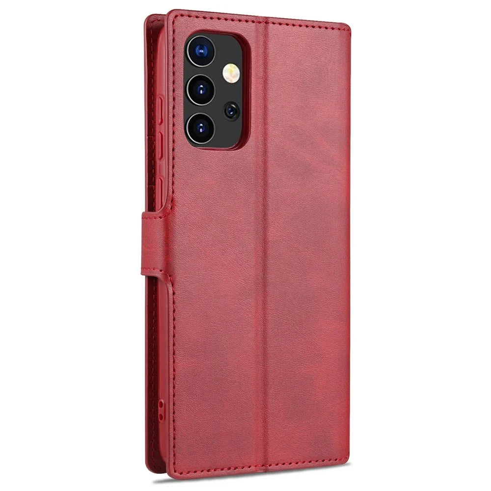 AZNS Wallet Stand Leather Shell Cell Phone Cover Case for Samsung Galaxy A72 5G / A72 4G - Red - 3