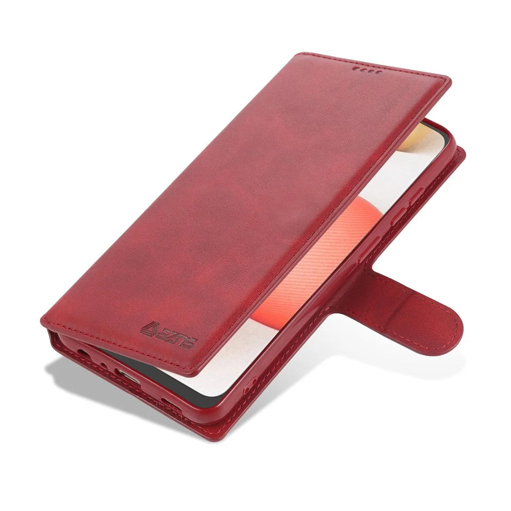 AZNS Wallet Stand Leather Shell Cell Phone Cover Case for Samsung Galaxy A72 5G / A72 4G - Red - 4