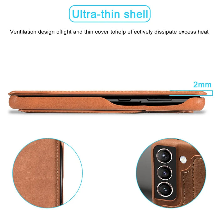 For Samsung Galaxy S21 4G/5G LC.IMEEKE Retro Style Protector Stand Leather Case with Card Holder - Brown - 7