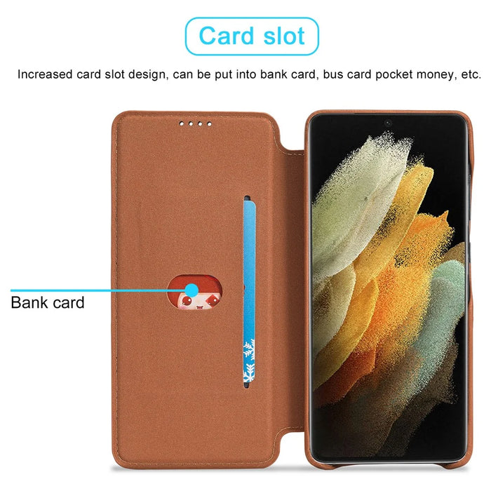 LC.IMEEKE Retro Style Protector Stand Leather Case with Card Holder for Samsung Galaxy S21 Ultra 5G - Brown - 6