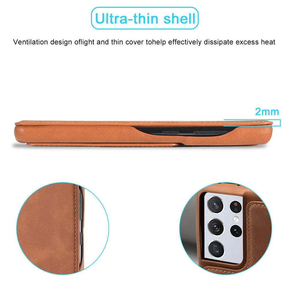 LC.IMEEKE Retro Style Protector Stand Leather Case with Card Holder for Samsung Galaxy S21 Ultra 5G - Brown - 7