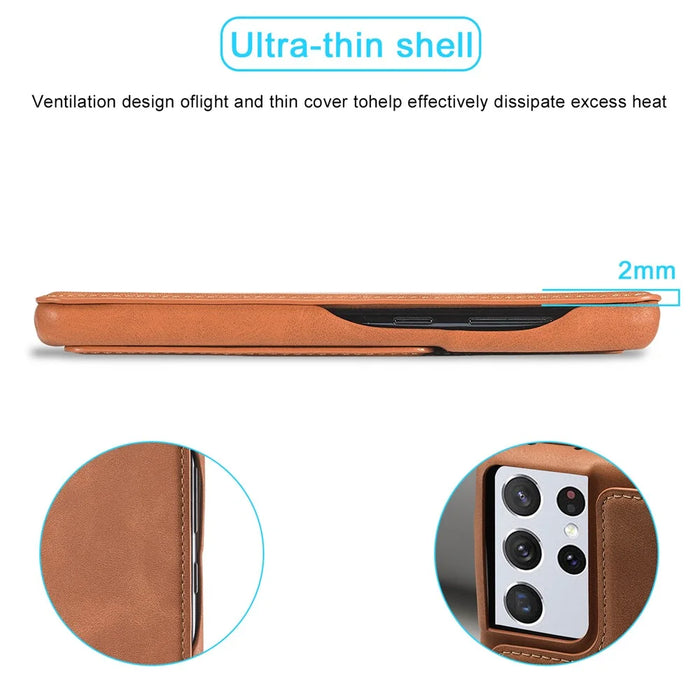 LC.IMEEKE Retro Style Protector Stand Leather Case with Card Holder for Samsung Galaxy S21 Ultra 5G - Brown - 7