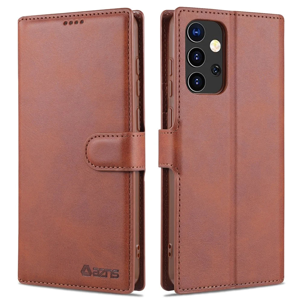 AZNS For Samsung Galaxy A52 4G/5G / A52s 5G Protective Case Leather Shell Cell Phone Cover with Wallet Stand - Brown - 1