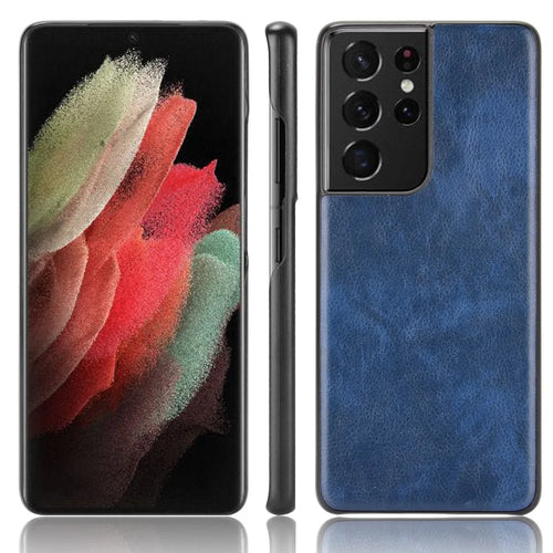 Litchi Texture Leather Coated Phone Case Phone Protective Cover for Samsung Galaxy S21 Ultra 5G - Blue - 1