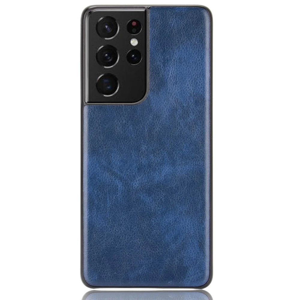Litchi Texture Leather Coated Phone Case Phone Protective Cover for Samsung Galaxy S21 Ultra 5G - Blue - 2