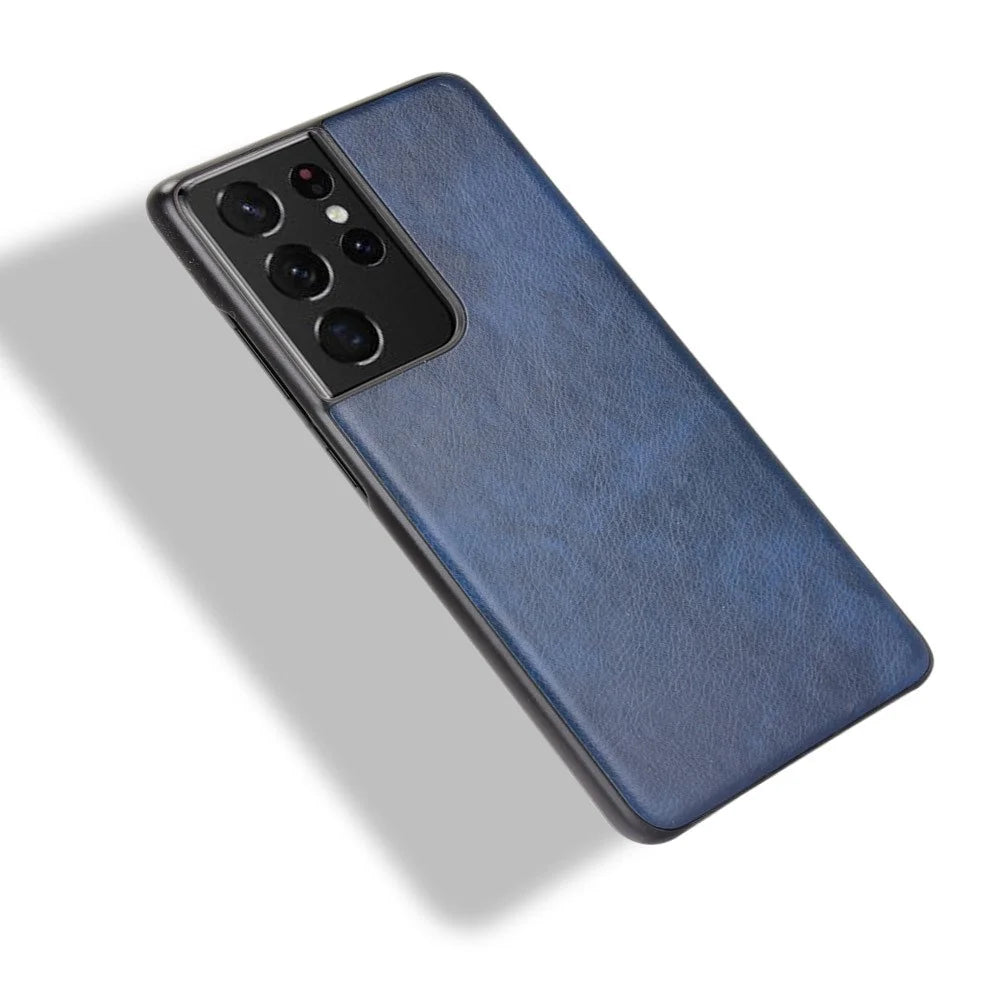 Litchi Texture Leather Coated Phone Case Phone Protective Cover for Samsung Galaxy S21 Ultra 5G - Blue - 4