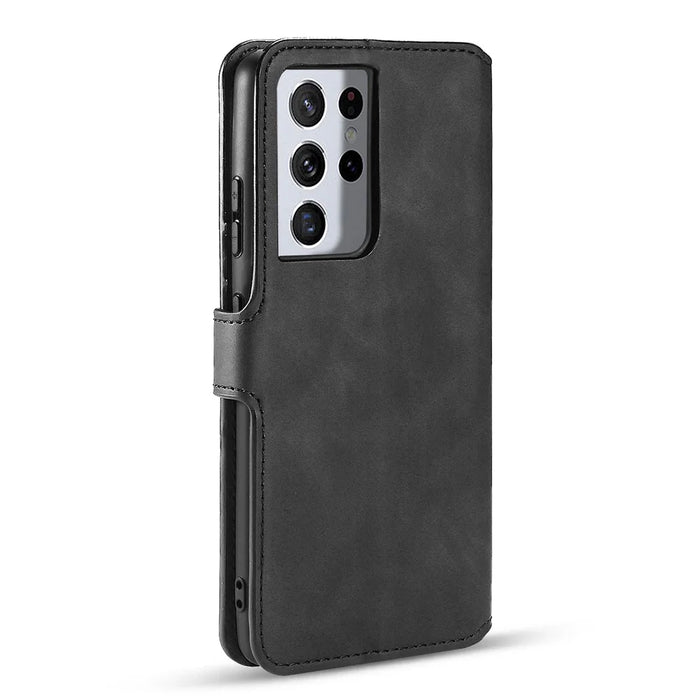 DG.MING Retro Style Leather Wallet Stand Case for Samsung Galaxy S21 Ultra 5G Cover - Black - 3