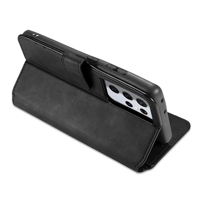DG.MING Retro Style Leather Wallet Stand Case for Samsung Galaxy S21 Ultra 5G Cover - Black - 5