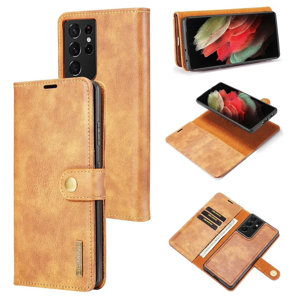 DG.MING For Samsung Galaxy S21 Ultra 5G Detachable 2-in-1 PC Cover Anti-scratch Split Leather Case - Brown - 1