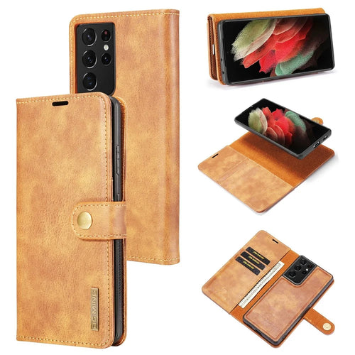 DG.MING For Samsung Galaxy S21 Ultra 5G Detachable 2-in-1 PC Cover Anti-scratch Split Leather Case - Brown - 1