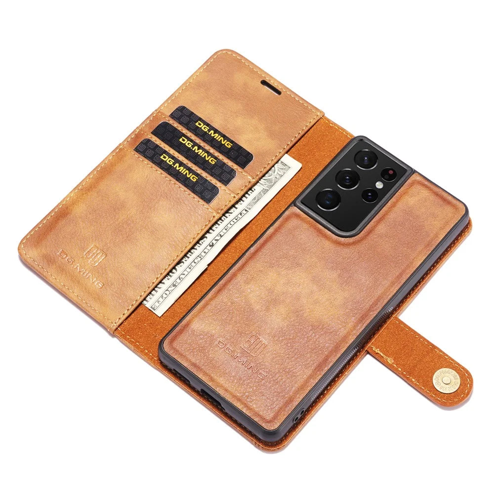 DG.MING For Samsung Galaxy S21 Ultra 5G Detachable 2-in-1 PC Cover Anti-scratch Split Leather Case - Brown - 4