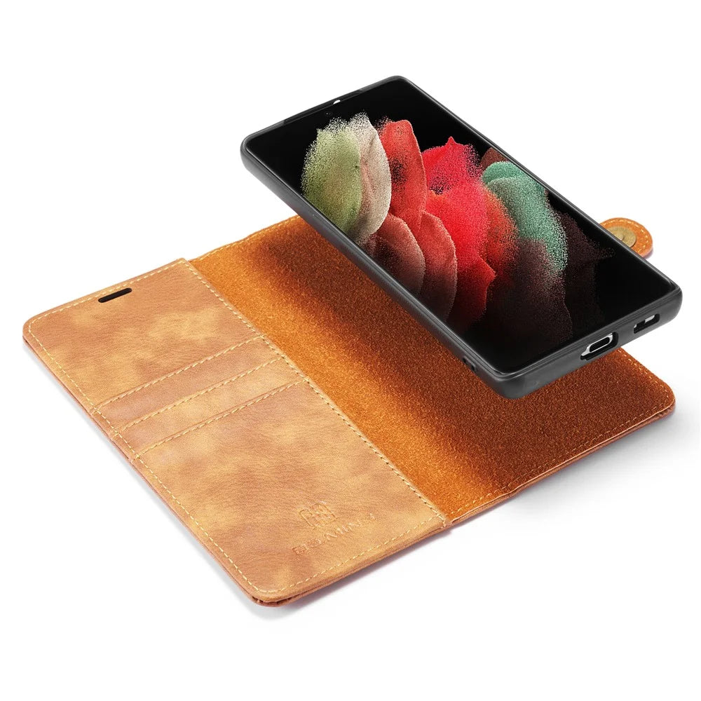 DG.MING For Samsung Galaxy S21 Ultra 5G Detachable 2-in-1 PC Cover Anti-scratch Split Leather Case - Brown - 5