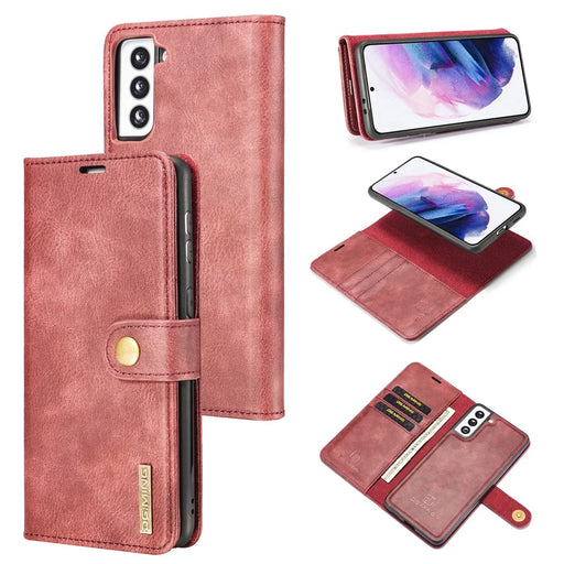 DG.MING For Samsung Galaxy S21 4G / 5G Scratch-resistant Detachable 2-in-1 PC Shell Split Leather Phone Case Cover - Red - 1