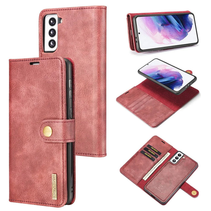 DG.MING For Samsung Galaxy S21 4G / 5G Scratch-resistant Detachable 2-in-1 PC Shell Split Leather Phone Case Cover - Red - 1
