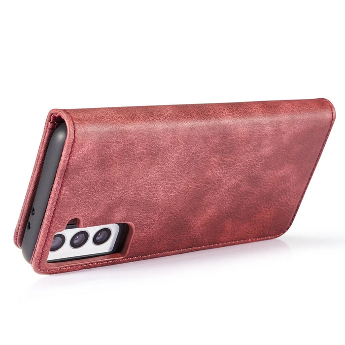 DG.MING For Samsung Galaxy S21 4G / 5G Scratch-resistant Detachable 2-in-1 PC Shell Split Leather Phone Case Cover - Red - 3