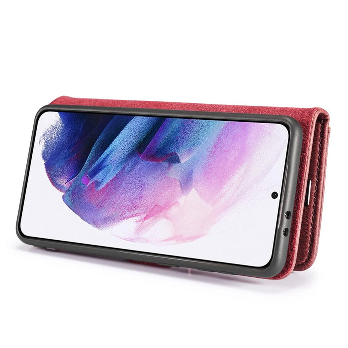 DG.MING For Samsung Galaxy S21 4G / 5G Scratch-resistant Detachable 2-in-1 PC Shell Split Leather Phone Case Cover - Red - 4