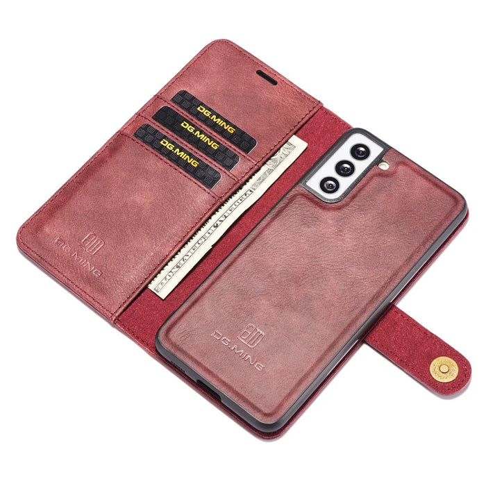 DG.MING For Samsung Galaxy S21 4G / 5G Scratch-resistant Detachable 2-in-1 PC Shell Split Leather Phone Case Cover - Red - 6